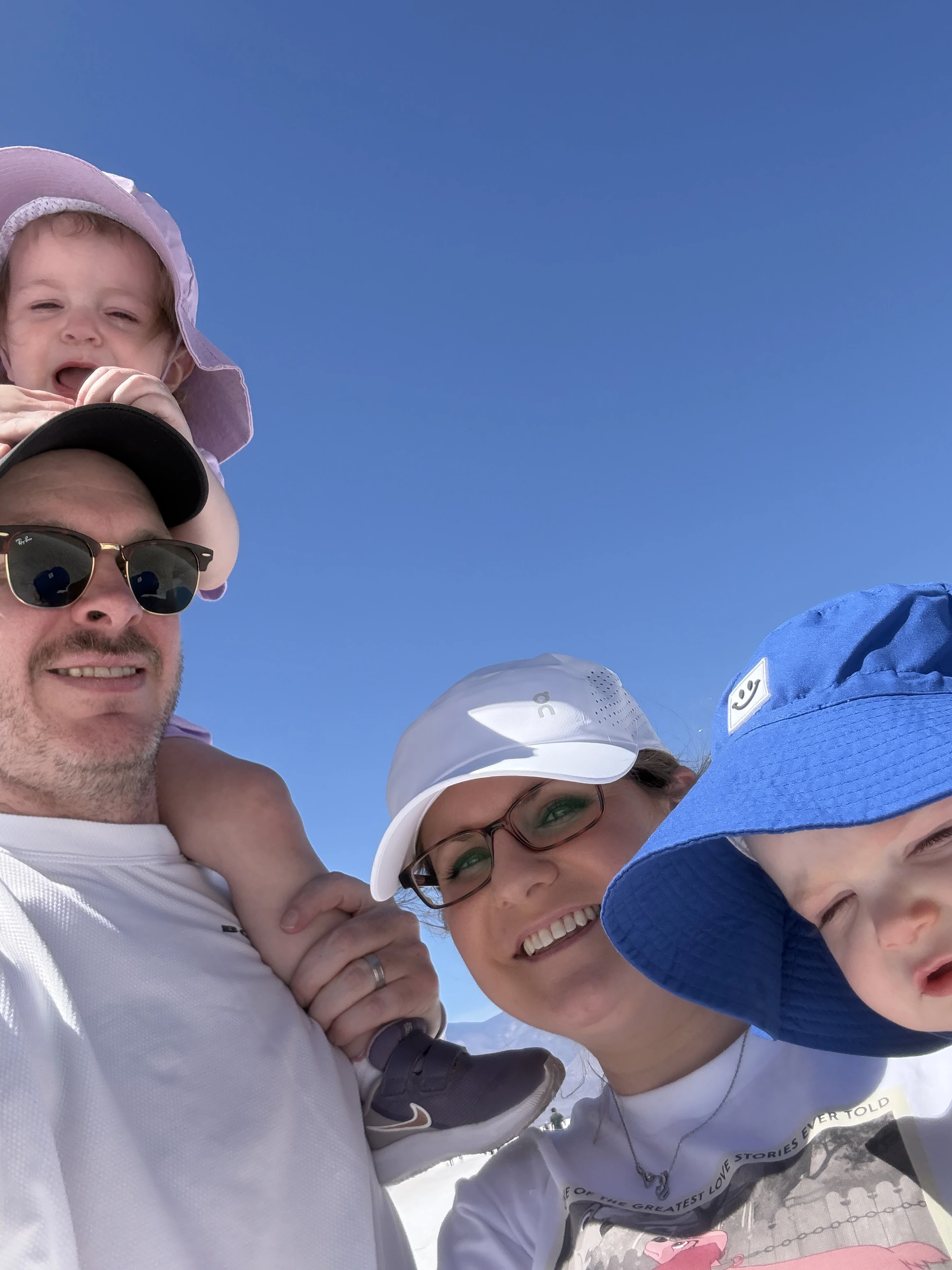 Family photo at Badwater Basin with Sophia mid-meltdown